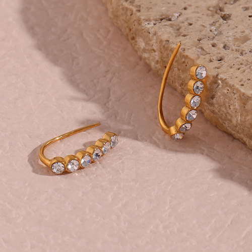 ETSMJ550 Stainless Steel Fish Hook Zircon Single-Sided Hoop Earrings Women's Fashion Jewelry