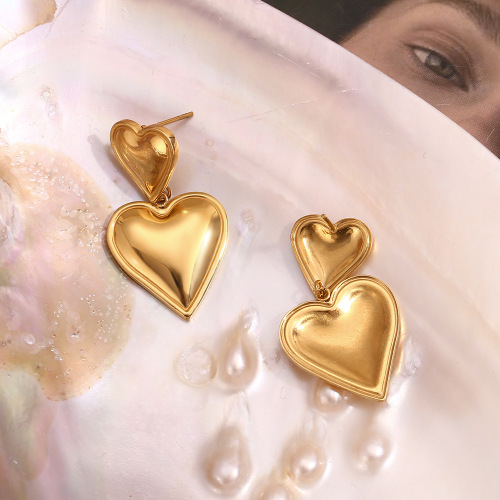 ETSMJ659 18K Gold Plated Stainless Steel Double Layer Heart Pendant Gradient Earrings Women's Fashion Jewelry