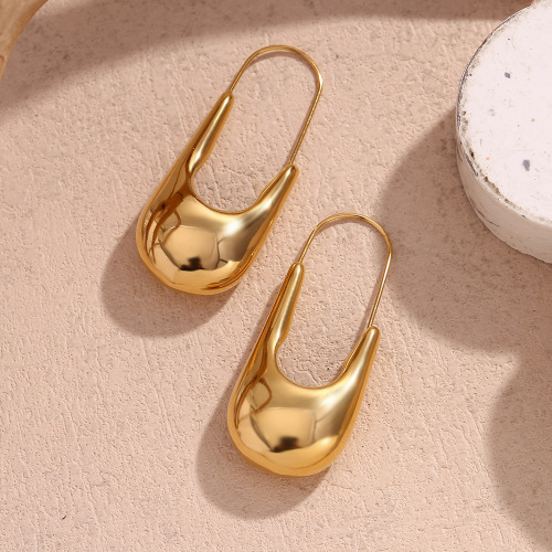 ETSMJ31 18K Gold Plated Stainless Steel Polished Safety Pin Earrings for Women Trendy Fashion Jewelry