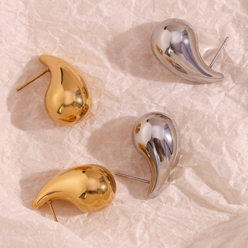 ETSMJ57 18K Gold Plated Stainless Steel Small Geometric Hollow Teardrop Earrings for Women Elegant Fashion Jewelry