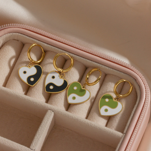 ETSMJ611 Wholesale Heart and Yin-Yang Enamel Drop Earrings for Girls Trendy Fashion Jewelry