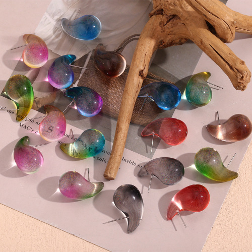ETSMJ649 Colorful Eco-Friendly High Transparency Two-Tone Resin Stud Earrings with Stainless Steel Posts Women's Fashion Jewelry