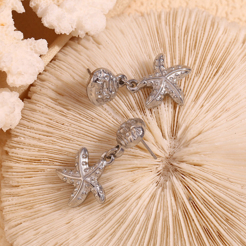 ETSMJ690 18K Gold Plated Stainless Steel Starfish and Square Pendant Earrings Women's Fashion Jewelry