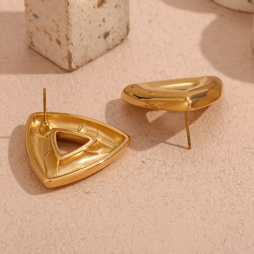 ETSMJ842 18K Gold Plated Stainless Steel Geometric Hollow Triangle Stud Earrings Women's Fashion Jewelry