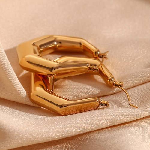 ETSMJ162 18K Gold Plated Stainless Steel Hexagon Geometric Hollow Earrings Women's Fashion Jewelry