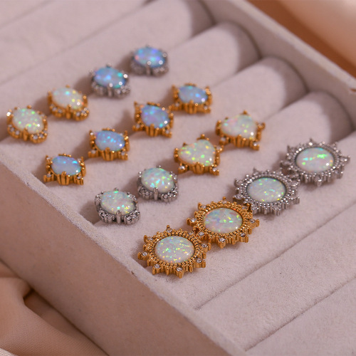 ETSMJ294 Gold Plated Stainless Steel Opal Stud Earrings Women's Fashion Jewelry