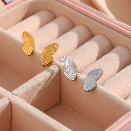 ETSMJ722 Wholesale Stainless Steel Mini Butterfly Stud Earrings with Detailed Texture Fashion Jewelry