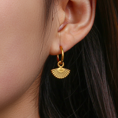 ETSMJ123 Bohemian Fan-Shaped Stainless Steel Drop Earrings Women's Fashion Jewelry Accessories