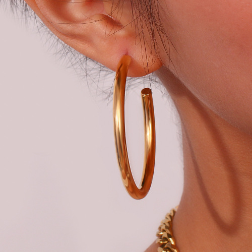 ETSMJ195 Large Hollow Stainless Steel Hoop Earrings Women's Fashion Jewelry