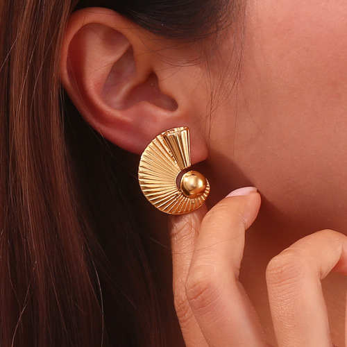 ETSMJ700 18K Gold Plated Stainless Steel Spiral Bead Fan-Shaped Earrings Women's Fashion Jewelry
