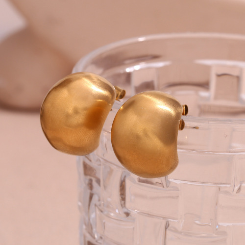 ETSMJ705 18K Gold Plated Stainless Steel Mini Hollow 3D Moon Shape Matte Stud Earrings Women's Fashion Jewelry