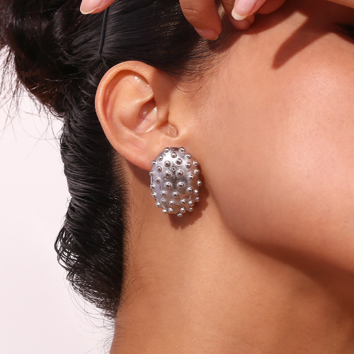 ETSMJ771 18K Gold Plated Stainless Steel Oval Cactus Hedgehog Stud Earrings Women's Fashion Jewelry