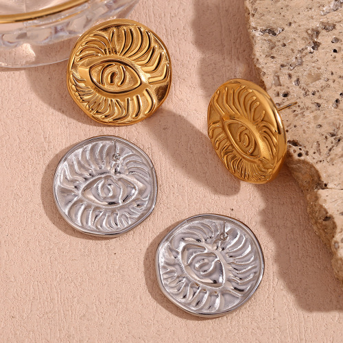 ETSMJ152 18K Gold Plated Stainless Steel Long Eyelash Eye Disc Earrings Women's Fashion Jewelry