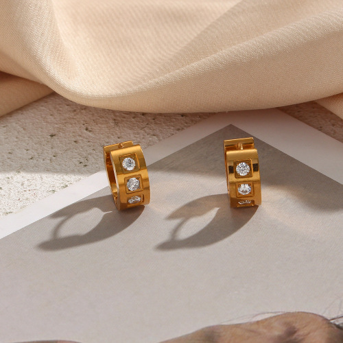 ETSMJ588 18K Gold Plated Stainless Steel Square Zirconia Huggie Hoop Earrings Women's Fashion Jewelry