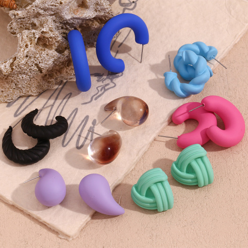 ETSMJ406 Colorful Dopamine ABS Resin Geometric Earrings with Stainless Steel Posts Women's Trendy Fashion Jewelry