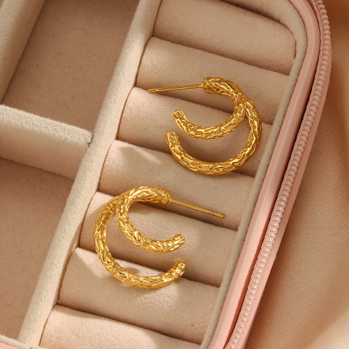 ETSMJ602 18K Gold Plated Stainless Steel Double Layer Irregular Surface Small Hoop Earrings Women's Fashion Jewelry