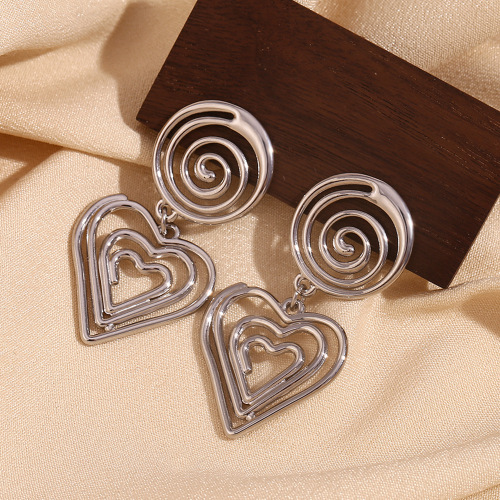 ETSMJ212 18K Gold Plated Stainless Steel Hollow Spiral Circle Heart Drop Earrings Women's Fashion Jewelry