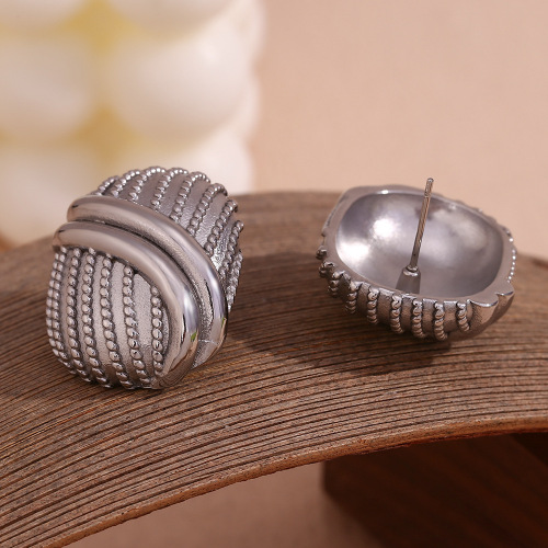 ETSMJ851 18K Gold Plated Oval Cross Line Button Stud Earrings Women's Fashion Jewelry