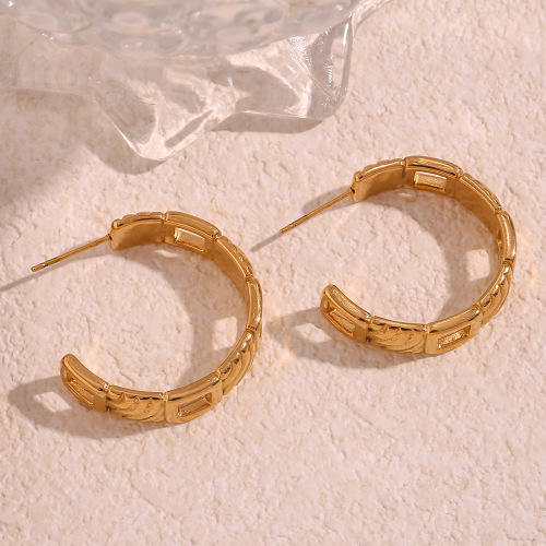 ETSMJ401 18K Gold Plated Stainless Steel Twisted Hollow C-Shaped Earrings Women's Fashion Jewelry
