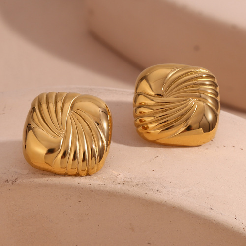 ETSMJ614 18K Gold Plated Stainless Steel Square Wing Water Wave Geometric Stud Earrings Women's Fashion Jewelry