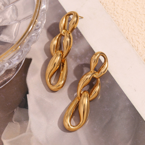 ETSMJ16 18K Gold Plated Stainless Steel Irregular Triple Hoop Chain Earrings for Women Trendy Statement Jewelry