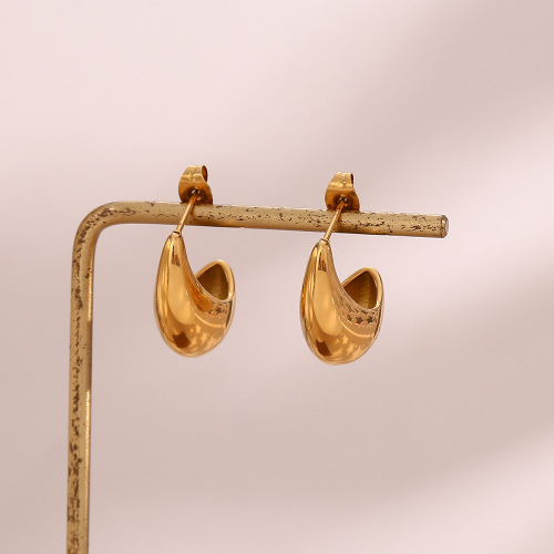 ETSMJ329 Women's Stainless Steel Hollow Banana Boat Stud Earrings Elegant Fashion Jewelry