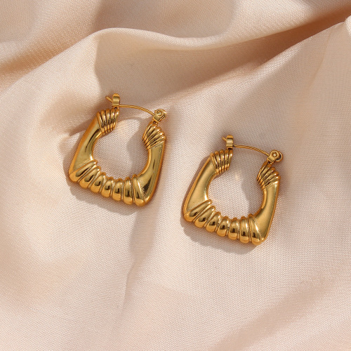 ETSMJ610 18K Gold Plated Stainless Steel Geometric Square Hollow Pattern Hoop Earrings Women's Fashion Jewelry
