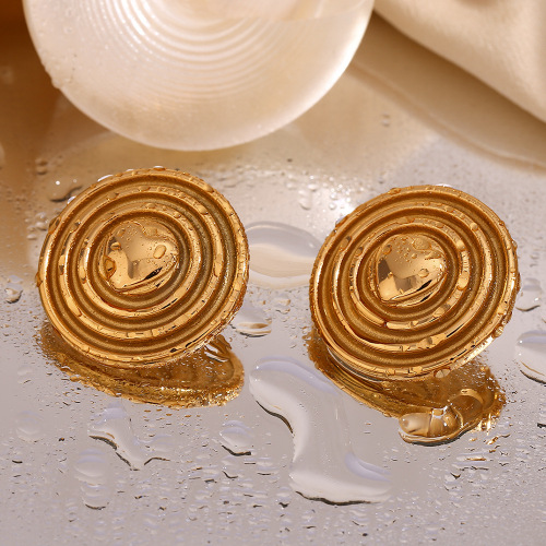 ETSMJ724 18K Gold Plated Stainless Steel Heart Shield Circle Stud Earrings Women's Fashion Jewelry