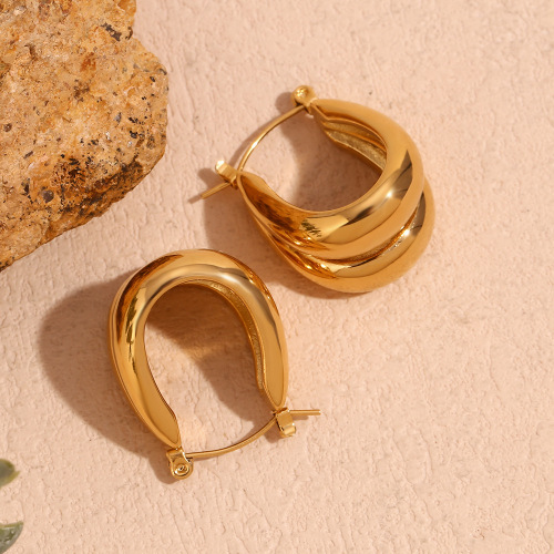 ETSMJ146 18K Gold Plated Stainless Steel Double U-Shaped Smooth Hoop Earrings Women's Fashion Jewelry