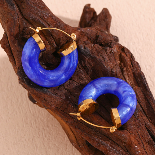 ETSMJ265 18K Gold Plated Stainless Steel Acrylic Hoop Earrings Women's C-Shaped Fashion Jewelry