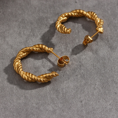 ETSMJ118 18K Gold Plated Stainless Steel Twisted Hoop Earrings Women's Fashion Jewelry Accessories