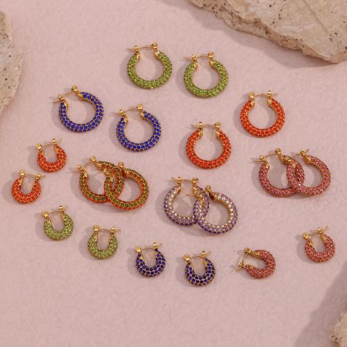 ETSMJ355 18K Gold Plated Stainless Steel Colorful Zirconia Hoop Earrings Women's Fashion Jewelry