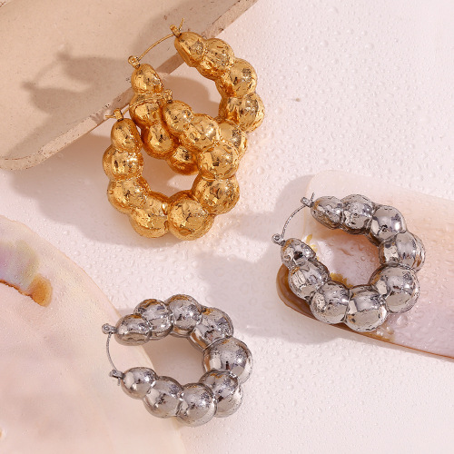 ETSMJ446 18K Gold Plated Stainless Steel Cloud Bead Hollow Earrings Women's Fashion Jewelry
