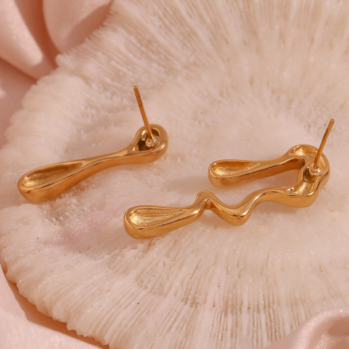ETSMJ504 18K Gold Plated Stainless Steel Asymmetric Molten Lava Earrings Women's Fashion Jewelry