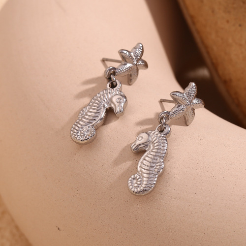 ETSMJ692 18K Gold Plated Stainless Steel Starfish and Seahorse Stud Earrings Women's Fashion Jewelry