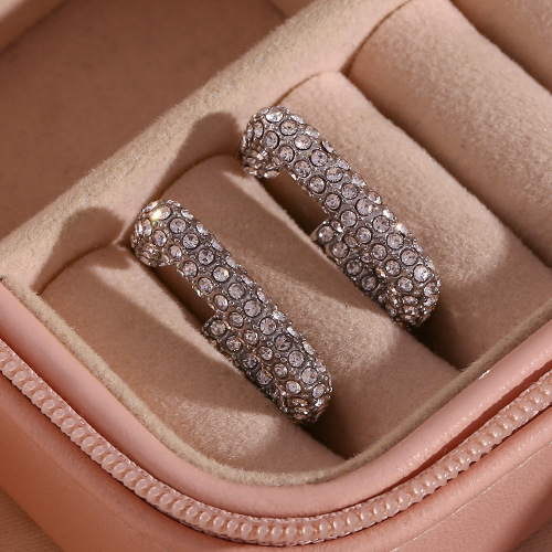 ETSMJ298 18K Gold Plated Stainless Steel Micro-Pave Zircon Open Rectangle Earrings Women's Fashion Jewelry