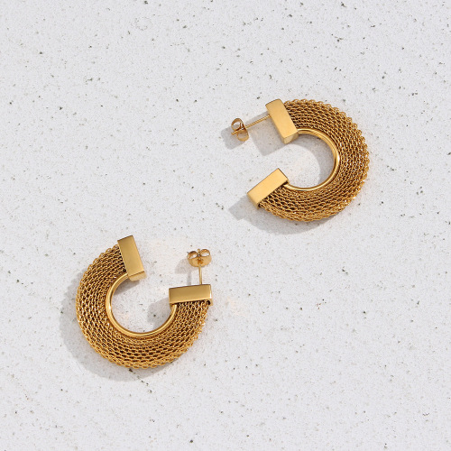 ETSMJ587 18K Gold Plated Stainless Steel Woven Mesh Hoop and Stud Earrings Women's Fashion Jewelry