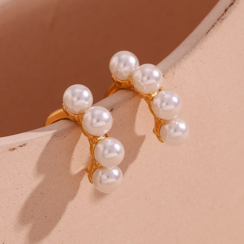 ETSMJ875 18K Gold Plated Stainless Steel Pearl Ear Cuffs Women's Fashion Jewelry with Four Pearls