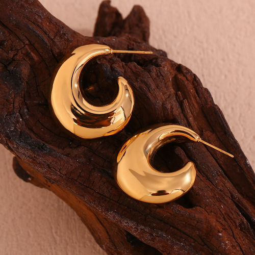 ETSMJ661 18K Gold Plated Stainless Steel Hollow Wave Hoop Earrings Women's Fashion Jewelry