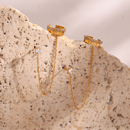 ETSMJ906 18K Gold Plated Stainless Steel Chain Zirconia Ear Cuffs Women's Fashion Jewelry