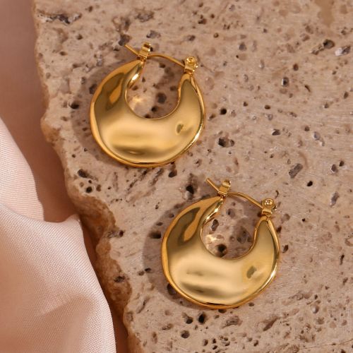 ETSMJ90 Gold Plated Irregular Surface Stainless Steel Hoop Earrings Unique Women's Jewelry
