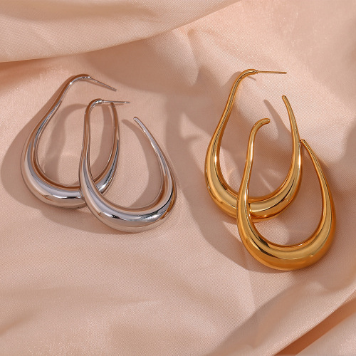ETSMJ11 18K Gold Plated Stainless Steel Hollow Curve Hoop Earrings for Women Stylish Statement Jewelry