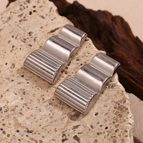 ETSMJ824 18K Gold Plated Stainless Steel Long Geometric Wave Pattern Earrings Women's Fashion Jewelry