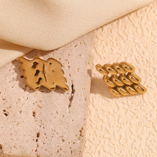 ETSMJ821 18K Gold Plated Stainless Steel Geometric Hollow Rhombus Stud Earrings Women's Fashion Jewelry