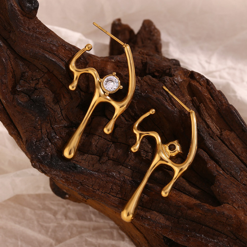 ETSMJ256 18K Gold Plated Stainless Steel Geometric Melted Zircon Earrings Women's Fashion Jewelry