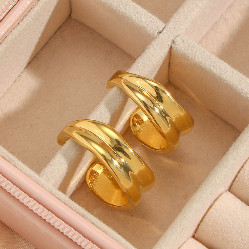 ETSMJ344 18K Gold Plated Stainless Steel Irregular Curve Hoop Earrings Women's Fashion Jewelry