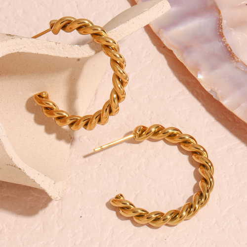 ETSMJ461 18K Gold Plated Stainless Steel Twisted Hoop Earrings Women's Fashion Jewelry