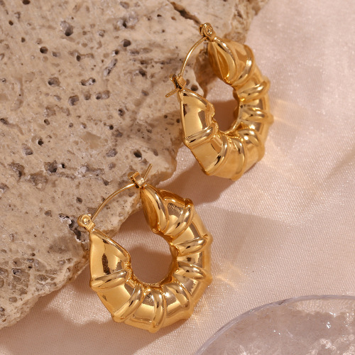 ETSMJ301 18K Gold Plated Stainless Steel Hollow Tire Hoop Earrings Women's 3D Fashion Jewelry