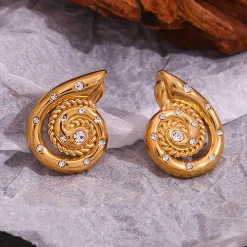ETSMJ130 18K Gold Plated Stainless Steel Twisted Snail Shell Micro-Pave Earrings Women's Fashion Jewelry