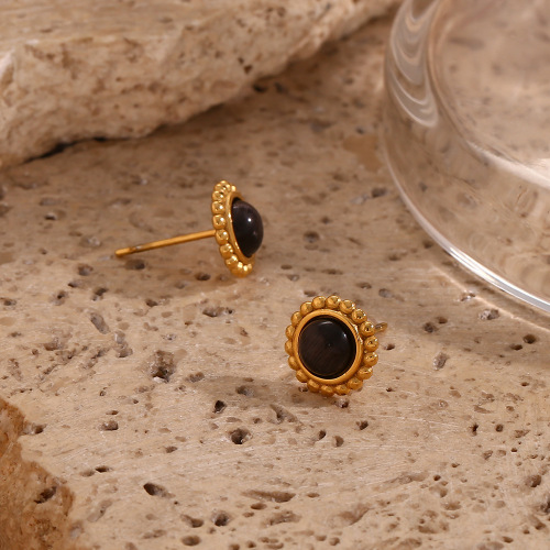 ETSMJ314 18K Gold Plated Stainless Steel Sunburst Cat Eye Stud Earrings Women's Fashion Jewelry